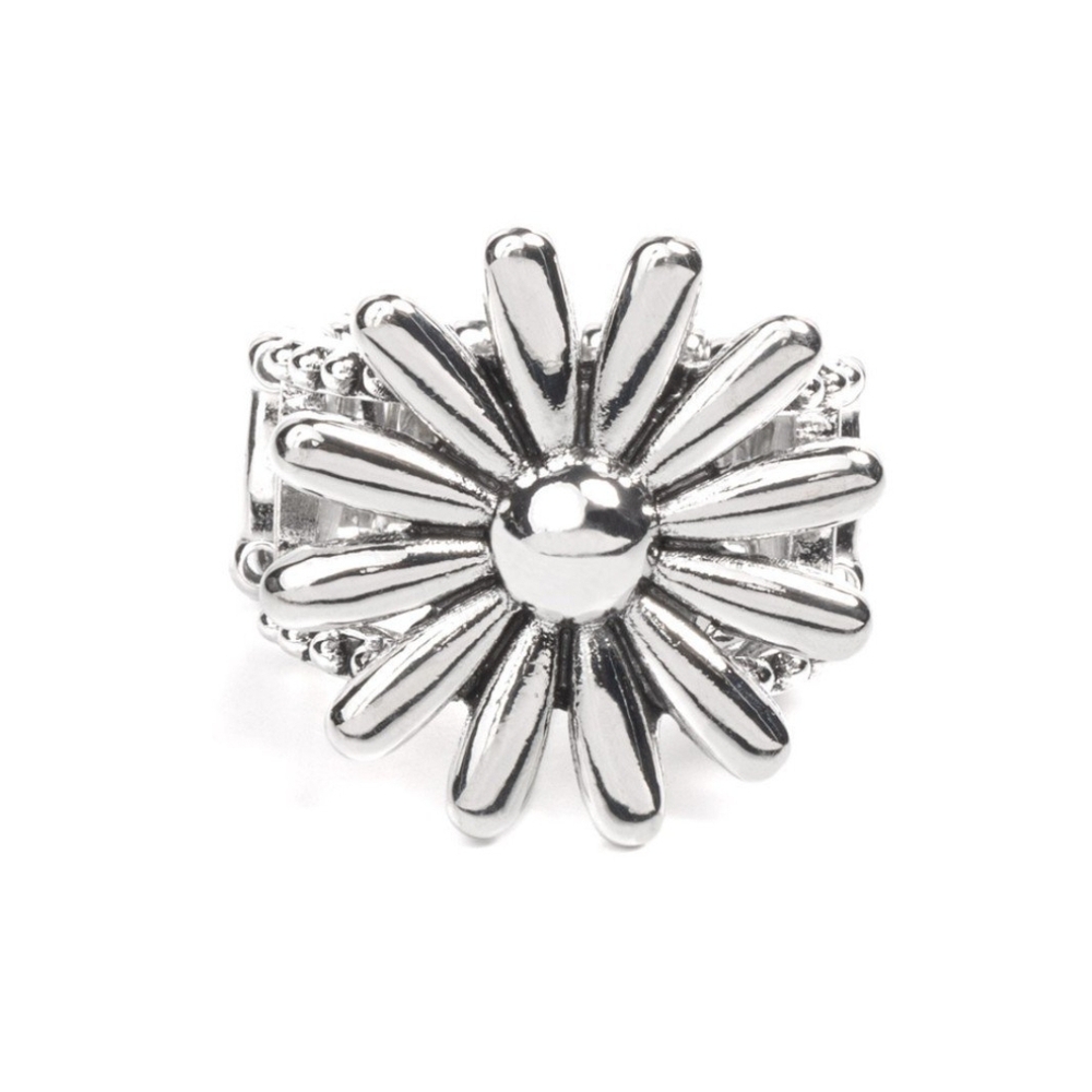 Silver Floral Ring GROWING Steady - Silver Flower  Paparazzi 
